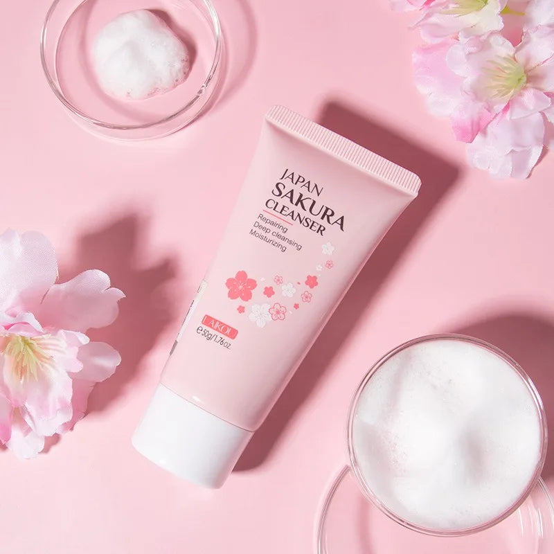 Sakura Cleanser Rich Foam Deep Clean Remove Grease Improve Oily Face Wash Cream Gentle Moisturizing Remove Blackhead Cleanser Velareskin